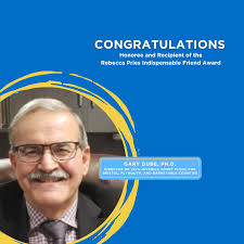 Congratulations to Gary Dube, Ph.D., Program Director of Justice Resource  Institute's Juvenile Court Clinic for Bristol, Plymouth, and Barnstable  Counties! Gary received the Rebecca Pries Indispensable Friend Award today  at ACS's Heal,