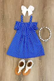Royal Blue Polka Dot Off Shoulder Dress Kids Outfits Cute Baby Clothes Little Girl Outfits