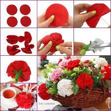 Diy Easy Felt Carnation Flower Basket Flower Crafts Diy Flowers Handmade Flowers