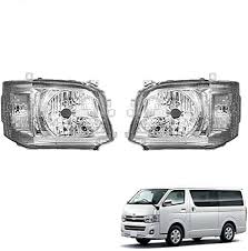 Amazon | 200系 ハイエース 3型 ヘッドライト オートレベライザー 付き ハロゲン クリア ヘッドランプ Ver,1A | ヘッドライト本体  | 車＆バイク