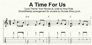 Release the pressure from the barchord and play the other notes (d 5th fret, g 5th fret and b 4th fret). A Time For Us Love Theme From The Motion Picture Romeo And Juliet Chord Melody Arrangement By Ukulele Mike Lynch Contained In The