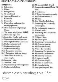 Of course there are other factors that define oneself, like family, environment and belief. Send Meanumber Real Name 2 Zodiac Sign 3 3 Fears 4 3 Things I Love 5 My Best Friend 6 Last Song I Listened To 7 4 Turn Ons 8 4 Turn