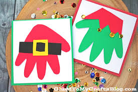 Super Easy Handprint Santa Elf Christmas Cards Also find kids craft ideas for spring, summer, fall, & winter. glued to my crafts