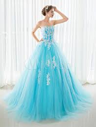 So finden sie das perfekte hochzeitskleid. Blaue Hochzeitskleid Spitze Applique Tull Gericht Zug Tragerlose Schatz Schnur A Linie Brautkleid Milanoo Com