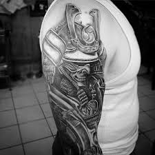 Black And White Upper Arm Half Sleeve Tattoos For Men Top 103 Samurai Mask Tattoo Ideas 2020 Inspiration Guide Samurai Mask Tattoo Sleeve Tattoos Mask Tattoo