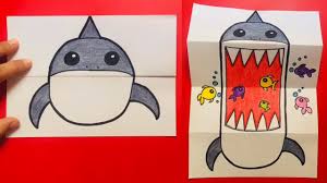 How To Draw A Shark Folding Surprise Easy Drawing For Kids Folding Surpr Easy Drawings For Kids Art Drawings For Kids Kids Art Galleries