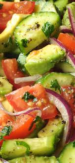 Avocado Salad With Cucumbers And Tomatoes Cucumber Recipes Salad Healthy Salad Recipes Avocado Tomato Salad