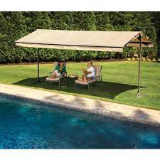 The Sunsetter Oasis Freestanding Awning Motorized And Manually Operated Versions Portable Awnings Backyard Pergola Pergola Lighting Ideas