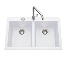 Evier A Encastrer Quadrille 2 Grands Bacs En Granit Blanc Cuisissimo