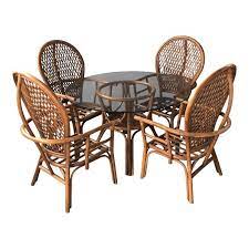 Luxurious dinning room table set up with. 1970s Vintage Rattan Bamboo Fan Peacock Dining Set 5 Pieces Chairish Wicker Dining Chairs Vintage Rattan Furniture Rattan Dining Table