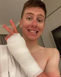 Well, shit happens. I am lucky it just broken wrist, considering crazy  crash that happened. I really wish the best recovery to @mikkelhonore who  went down way harder than me. It's hard