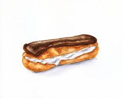 Chocolate Eclair Original Painting Still Life Kitchen Wall Art Watercolour Food Illustra Illustrations Alimentaires Nourriture Aquarelle Recette Illustree