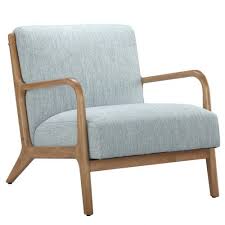 Light Blue Fabric Elm Wood Finish Lounge Chair Mid Century Modern Armchair Armchair Accent Chairs