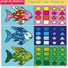 Arcoíris es el pez pero bello del océano, con sus bellas escamas de mil colores. Juego De Colores Del Pez Arcoiris Actividades De Peces Peces Arco Iris Artesanias De Pesca