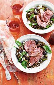 Thyme Roast Lamb With Lentils Feta Olives And Herbs Recipe Delicious Magazine Recipe Summer Roast Recipes Lamb Recipes Lamb Leg Steak Recipe