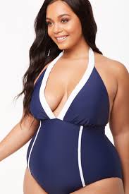 Plus Size Halter Striped One Piece Swimsuit