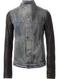 Rick Owens Drkshdw Leather Sleeve Denim Jacket Rewind Farfetch Com Designer Jackets For Men Designer Denim Jacket Jackets