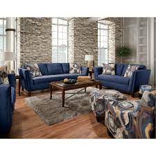 The forest setting is fitting. Mid Century Modern Blue 2 Piece Living Room Set Patchquilt Blue Living Room Living Room Sets Modern Living Room Interior