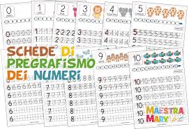 Una grande collezione di pagine da colorare per bambini di 5 anni, 100 pezzi. Schede Di Pregrafismo Dei Numeri Maestra Mary