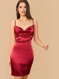 Cowl Neck Satin Cami Dress In 2021 Red Satin Dress Cami Dress Floral Slip Dress