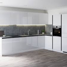 Greenwich Gloss White Handleless Kitchen In 2020 Handleless Kitchen Grey Kitchen Designs White Modern Kitchen