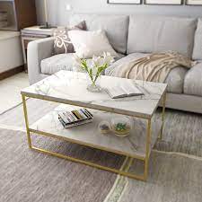 Classical in the extreme, our marble coffee tables and marble side tables lend glamor and tasteful luxury to any room. Amazon Com Roomfitters White Marble Print Coffee Table With Gold Metal Legs 2 Tier Living Room Table Kitchen Dining