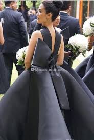 Trendy Short Black Bridesmaid Dresses Halter Bow Tea Length Satin Country Garden Beach Wedding Guest Gowns Maid Of Honor Dress Plus Size Designer Bridesmaid Dre Discount Bridesmaid Dresses Tea Length Bridesmaid