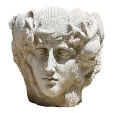 Early 20th Century Garden Ornament Human Face Amidst Scalloped Seashells — Jackson  Kline