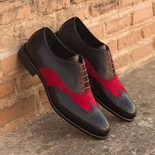 Custom Made Men S Wingtip In Black Box Calf And Red Kid Suede Dress Shoes Men Classic Oxford Shoes Brogue Shoes