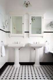 Most notable is the marble pedestal sink with brass legs and fixtures. Art Deco Inspired Bathroom Design Completehome