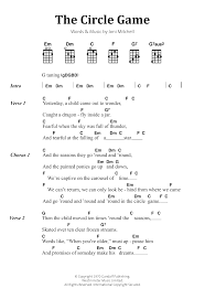 A x02220 a4 x02230 d xx2320 e 022100 bm x24432 f#. The Circle Game Noten Joni Mitchell Akkorde Liedtexte Fur Banjo