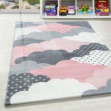 Zusätzlich dämpft er geräusche und sorgt für eine angenehme akustik im raum. Kinderteppich Baby Teppich Kinderzimmer Wolken Motiv Pink Grau Weiss Farben Grosse 80x150 Cm