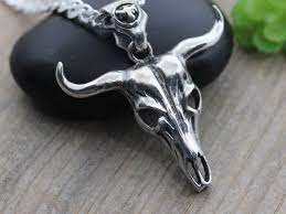 Sterling Silver Bull Skull Necklace Silver Skull Buffalo Etsy Symbolic Jewelry Skull Necklace Mens Jewelry