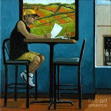 His artwork, primarily oil painting, reflects his love of Day Off Summer Coffee Shop Painting By Linda Apple