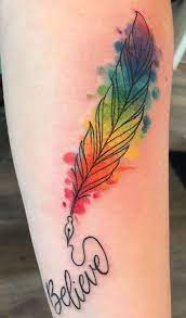 Colourful Feather Tattoo Inkstylemag Feather Tattoos Feather Tattoo Design Feather Tattoo Colour