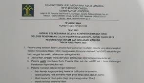 Ralat pengumuman calon pegawai negeri sipil (cpns) sepanjang mengenai formasi khusus penyandang disabilitas kementerian hukum dan ham tahun 2019. Kemenkumham Rilis Jadwal Dan Lokasi Skd Cpns 2019 Bengkulu Di Hotel Horizon Bengkuluinteraktif Com