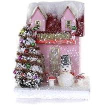 Amazon.com: 7" rosa y rojo pequeño pueblo de Navidad casa de campo con  muñeco de nieve : Hogar y Cocina