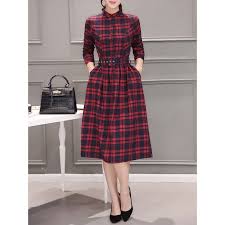 Maybe you would like to learn more about one of these? Women S A Line Dress Plaid Pattern Stand Collar Long Sleeve Casual Midi Dress