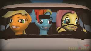 630472 Safe Artist Epiclper Derpibooru Import Applejack Fluttershy Rainbow Dash Pony 3d Animated Car Driving Female Freckles Mare Night At The Roxbury Open Mouth Smiling Source Filmmaker What Is Love Twibooru