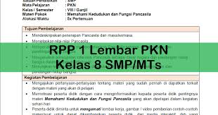 Download lengkap rpp 1 lembar pkn kelas 9 smp/mts semester 2 revisi 2021. Rpp 1 Lembar Pkn Kelas 8 Smp Mts Antapedia Com