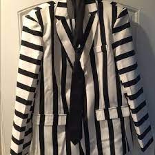 Our incredible beetlejuice style wedding suit costume includes a burgundy jacket with fake dirt details, matching trousers, a white ruffle shirt. Suits Blazers Mens Large Striped Suit Beetlejuice Costume Poshmark