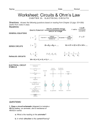 The diagram to the right represents an electric circuit. Worksheet Circuits Ohm S Law