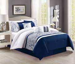Samoset reversible quilt set breakwater bay size: 7 Piece Navy White Paisley Comforter Set Bed Comforter Sets Navy Bed Set Bedding Sets