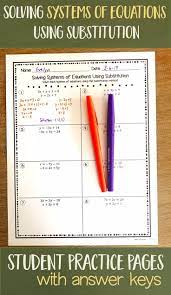 Solving Systems Of Equations Using Substitution Student Practice Pages Worksheets For High School Algebr Algebra Worksheets Math Worksheets Algebra Lessons