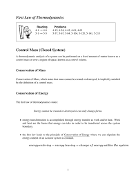 First Law Of Thermodynamics Control Mass Closed System