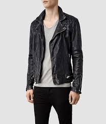 Mens Conroy Leather Biker Jacket Ink Allsaints Com Leather Jacket Men Leather Jacket Jackets Men Fashion