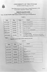Punjab University Llb 3 Years And 05 Years Date Sheet 2020 In 2020 University Dating Punjab