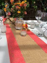 Wedding Decor Burlap Table Runner Coral Pink Lace 5ft 7ft Long X 10 In Wide Coral Wedding Burlap Table Decorations Coral Wedding Decorations Table Decorations