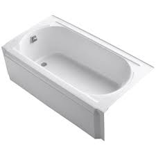This bathroom equipment is finished in neutral white color. Kohler Memoirs 5 Ft Left Drain Rectangular Alcove Cast Iron Soaking Tub In White K 721 0 The Home Depot