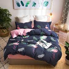 Black Flamingo Bedding Set Twin Queen King Size 3 4pcs Bed Linen Kids Girls Boys Teens Leaf Bed Duvet Cover B Bedding Sets Bed Linen Design Luxury Bedding Sets
